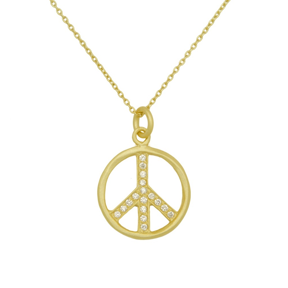 14k Vermeil Peace Necklace with CZ's